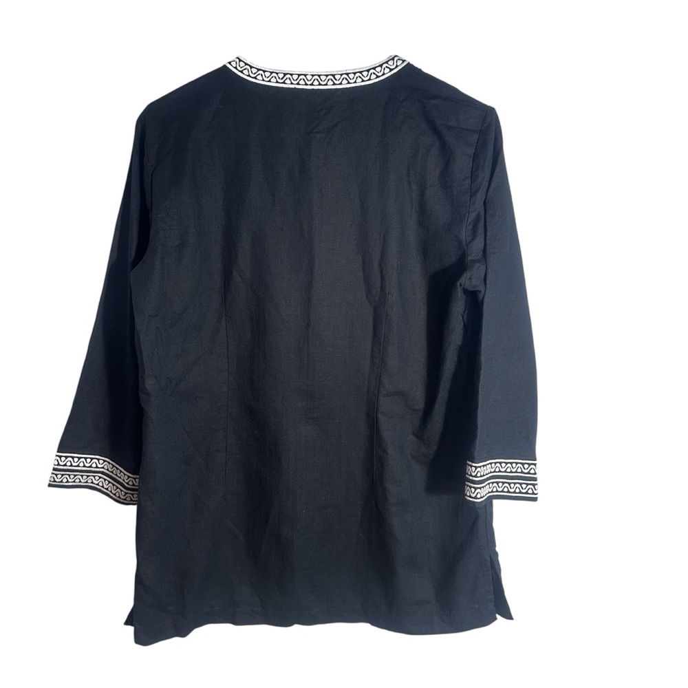 Talbots linen blend black embroidered top shirt women’s small - Picture 3 of 9